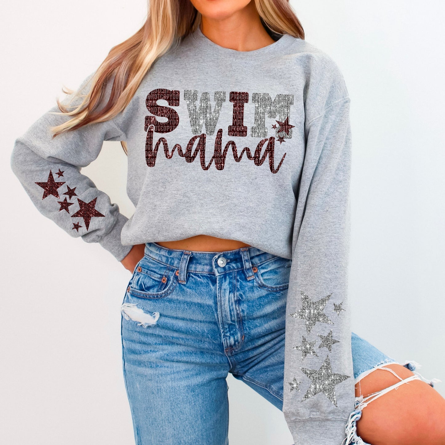 Swim Mama Bundle With Stars; Maroon & Silver