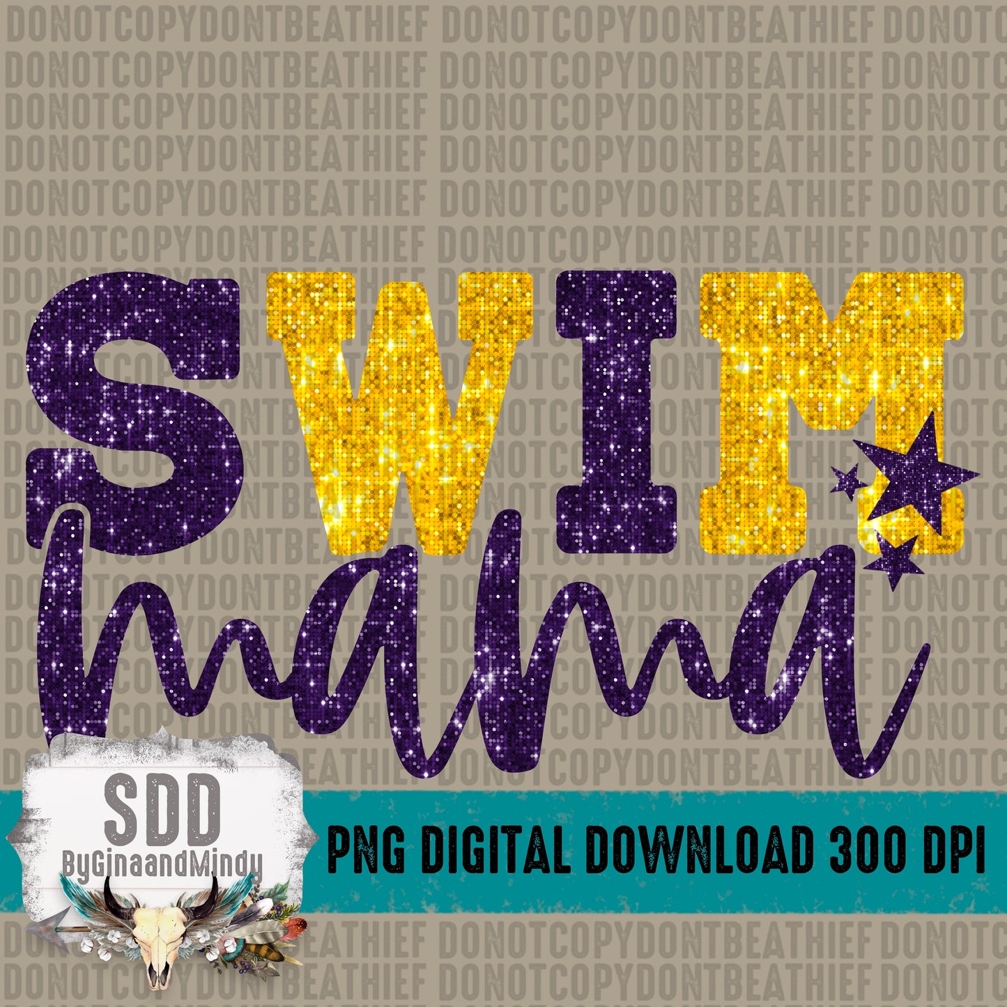 Swim Mama Bundle With Stars; Purple & Yellow Gold