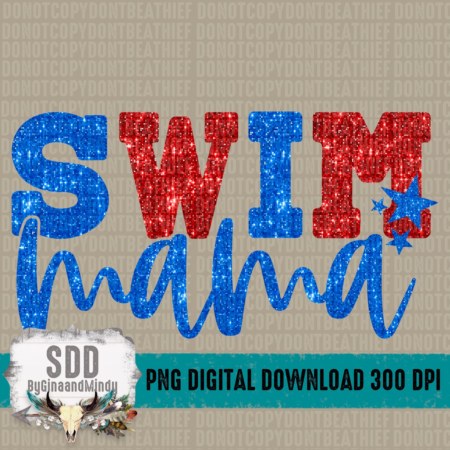 Swim Mama Bundle With Stars; Red & Blue