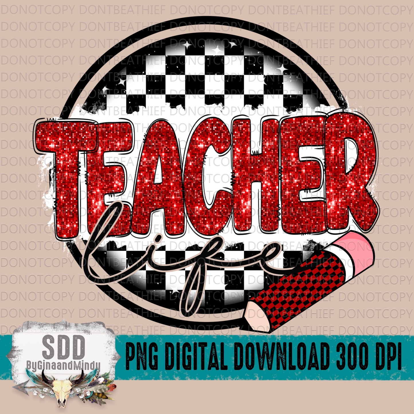 Teacher Life Checkered Black and Red
