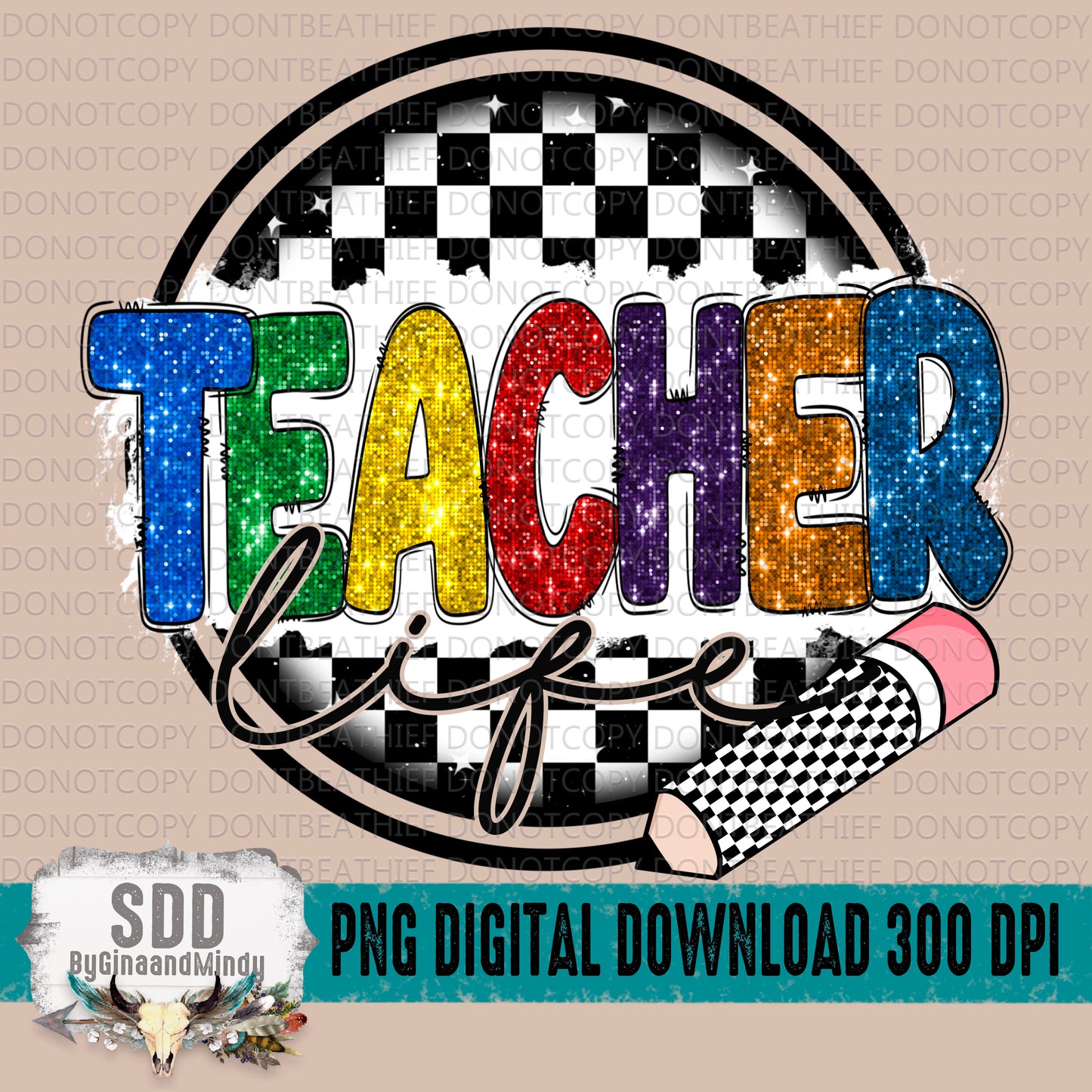 Teacher Life Checkered Black, Multi colored