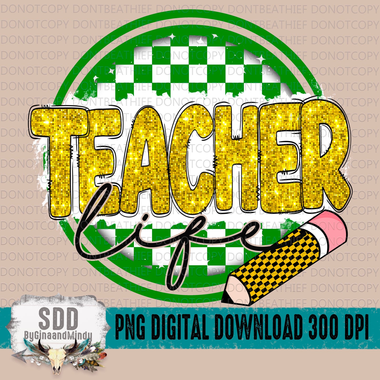 Teacher Life Checkered Green & Yellow