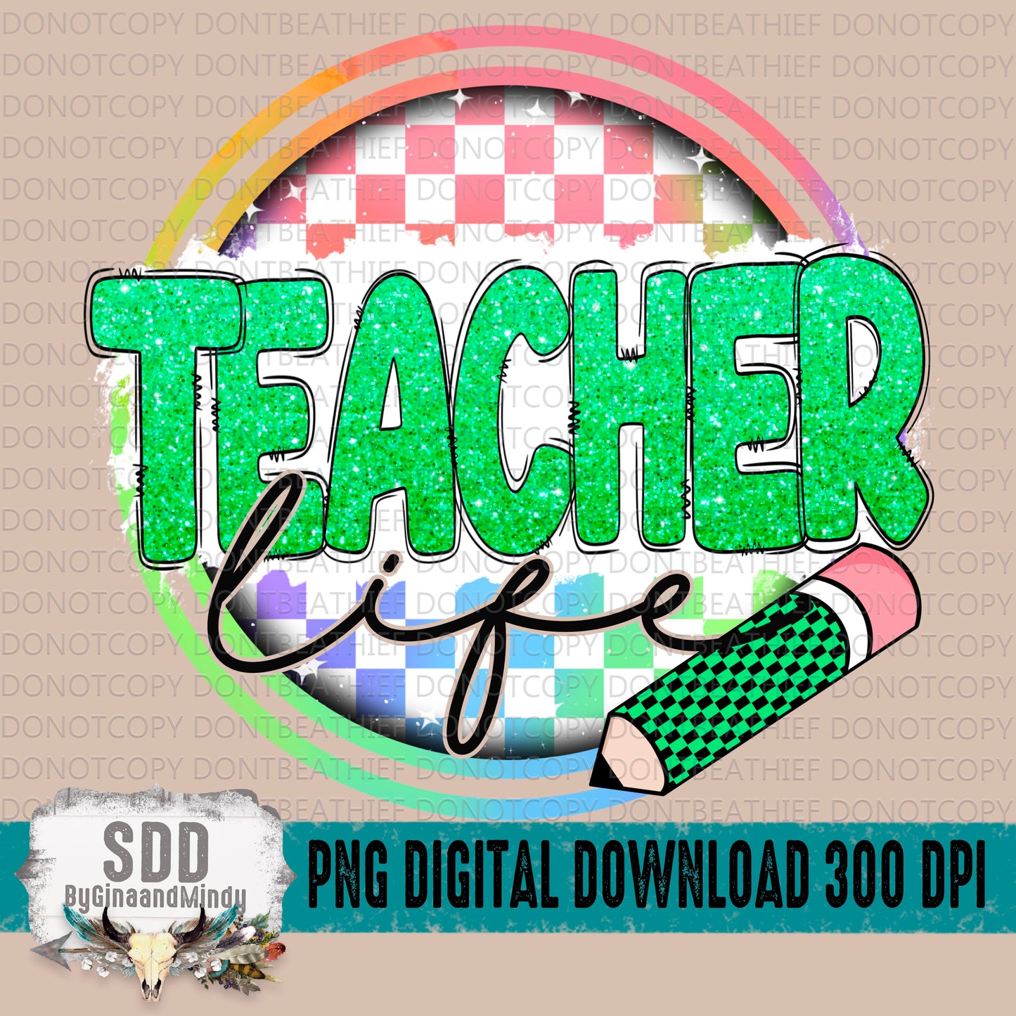 Teacher Life Checkered Multi colored