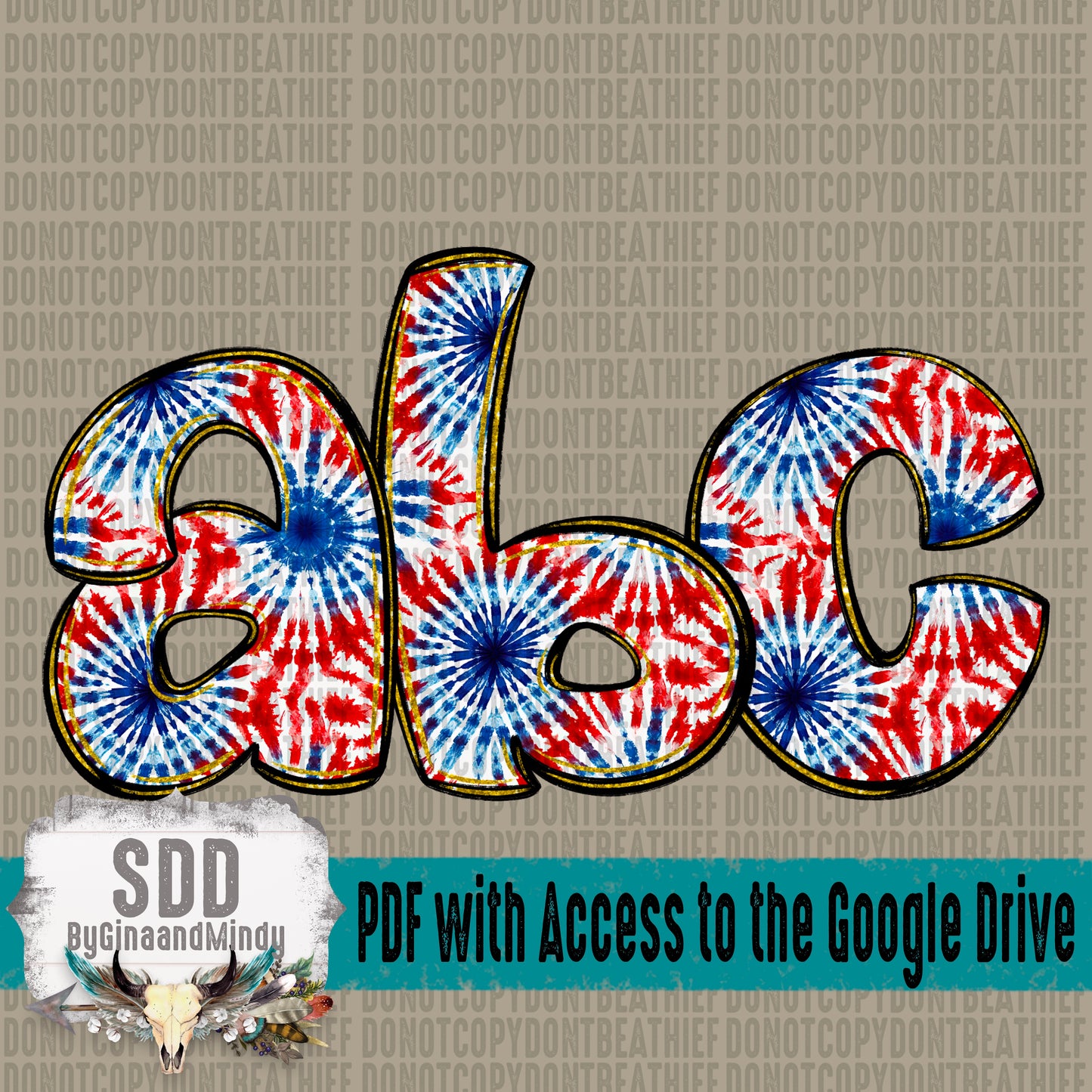 Patriotic Tie Dye Doodle Alpha Set (1 Set Uppercase & Lowercase, 0-9, + Special Characters)