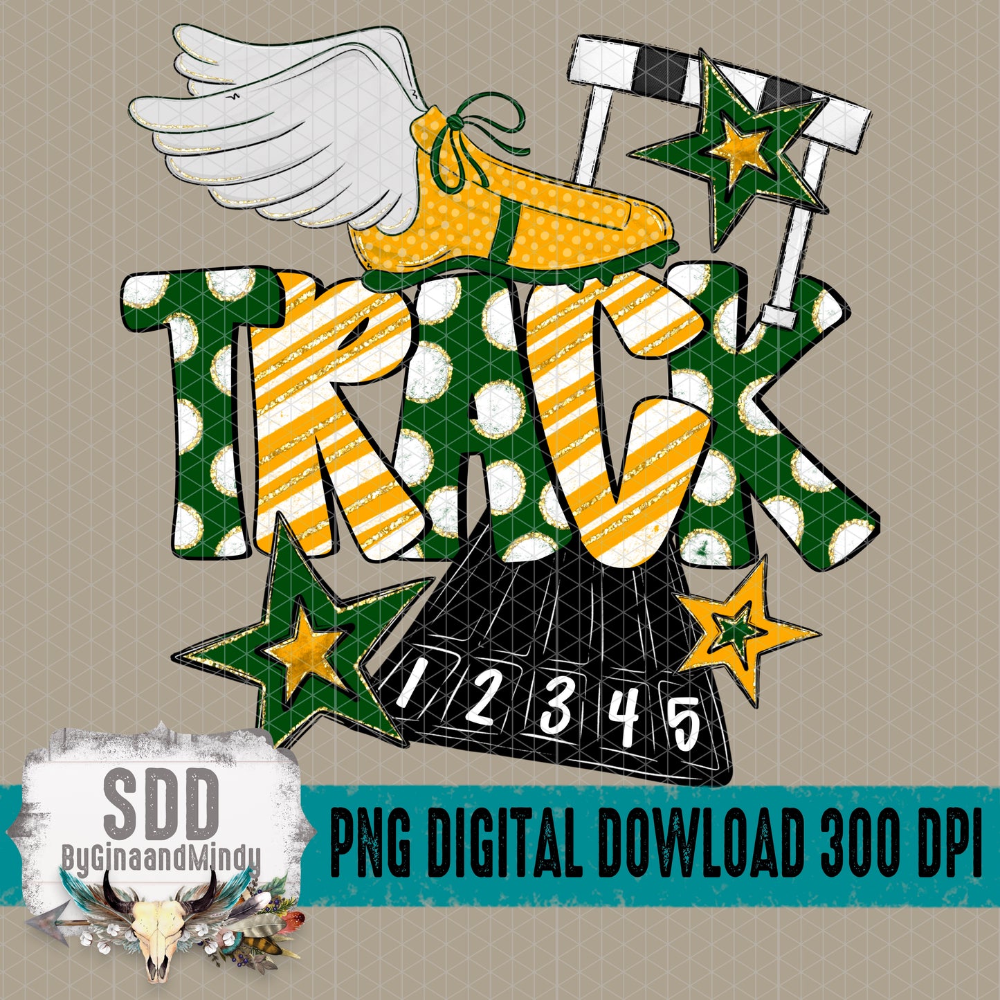 Track Doodle Collection; Forest Green and Yellow Gold