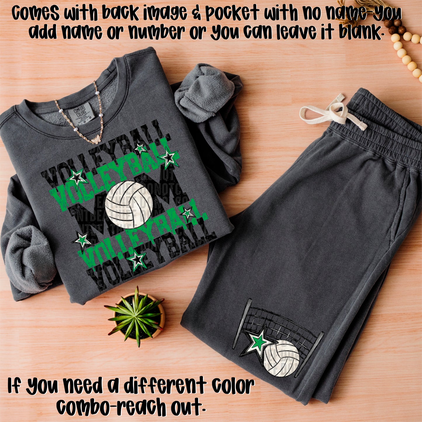 Volleyball Mom; Black & Green