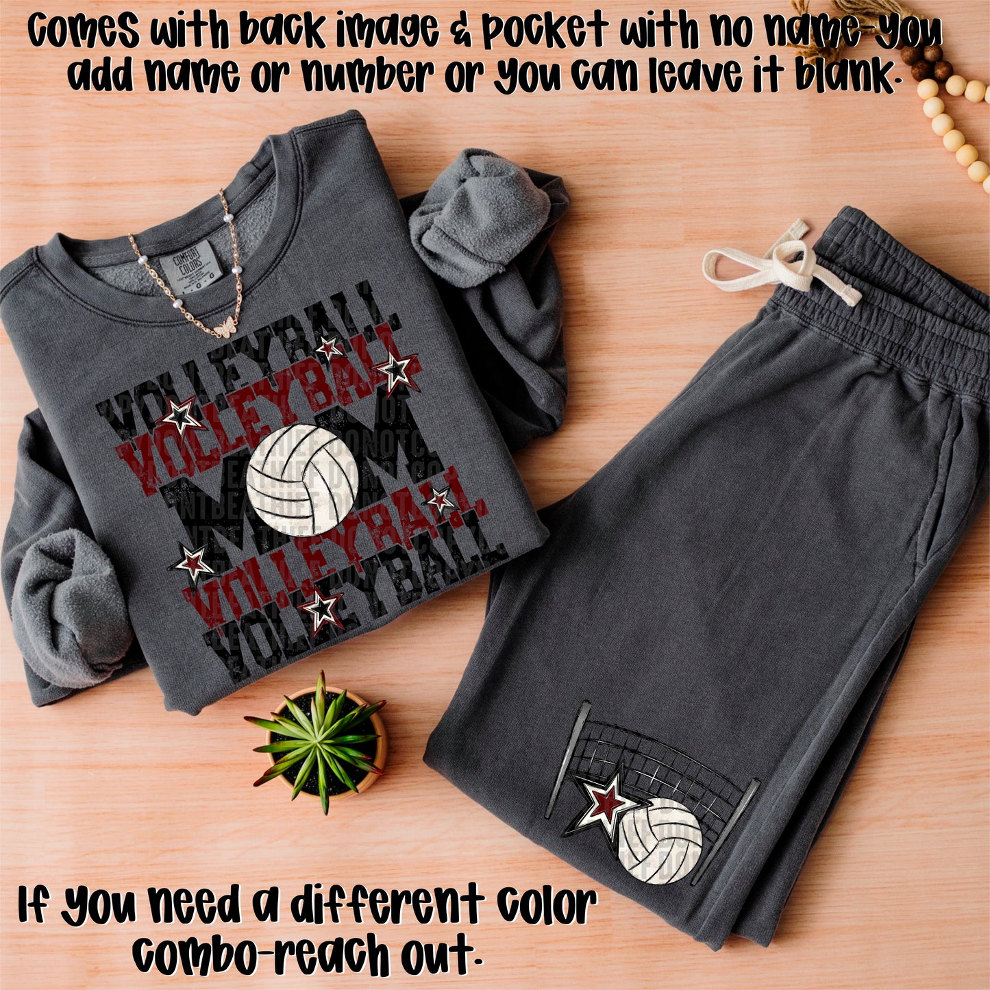 Volleyball Mom; Black & Maroon