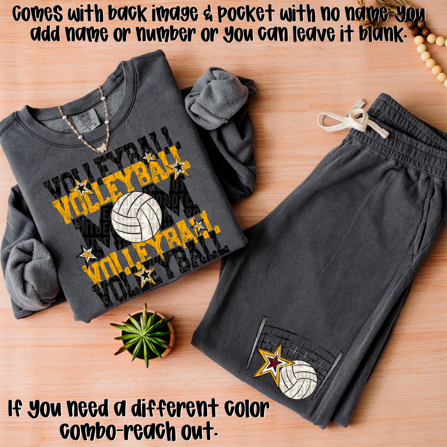 Volleyball Mom; Black & Yellow Gold