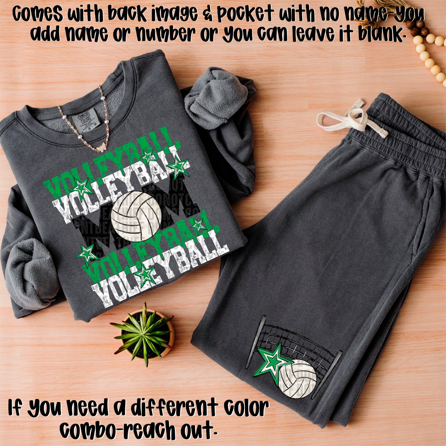 Volleyball Mom; Green & White