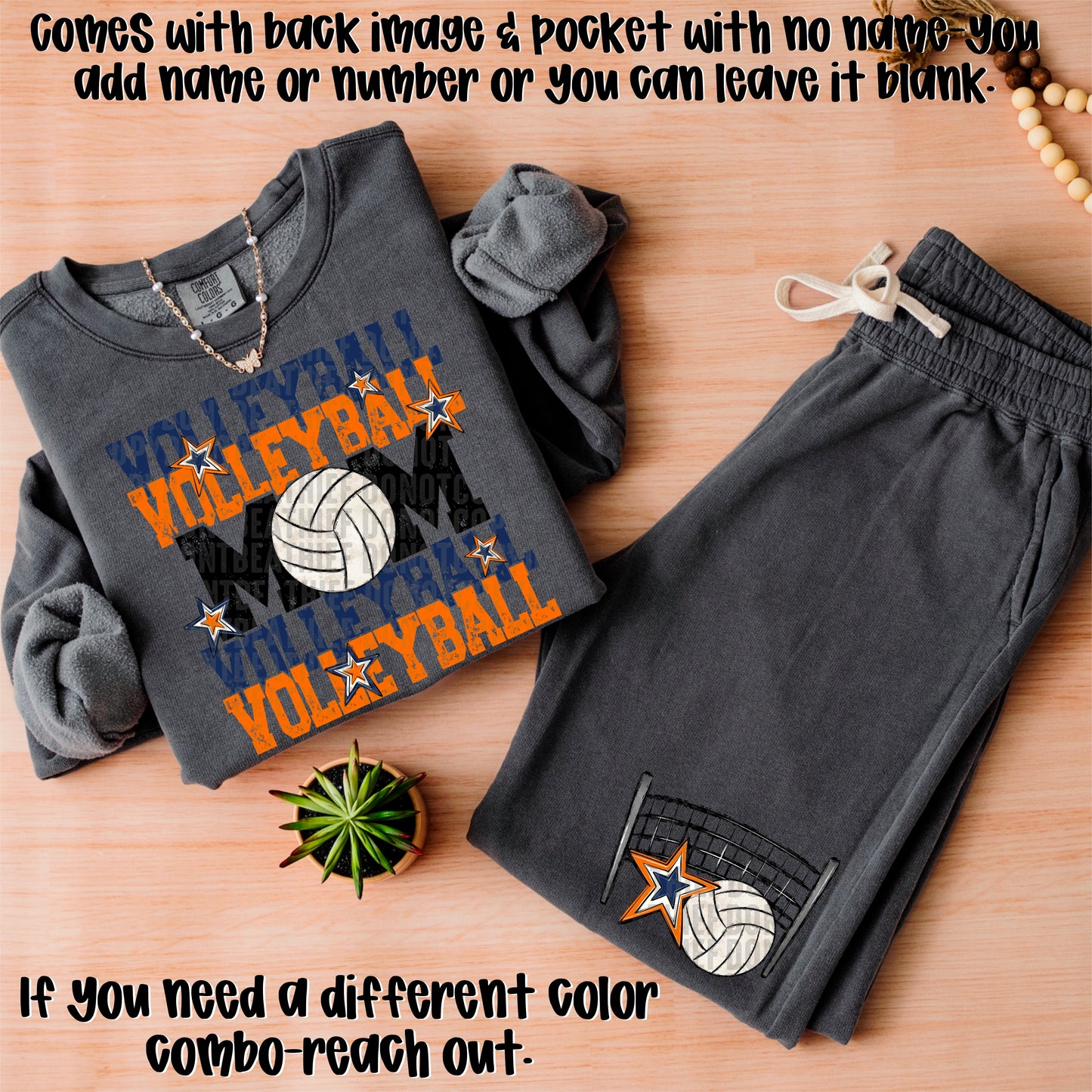 Volleyball Mom; Navy Blue & Orange