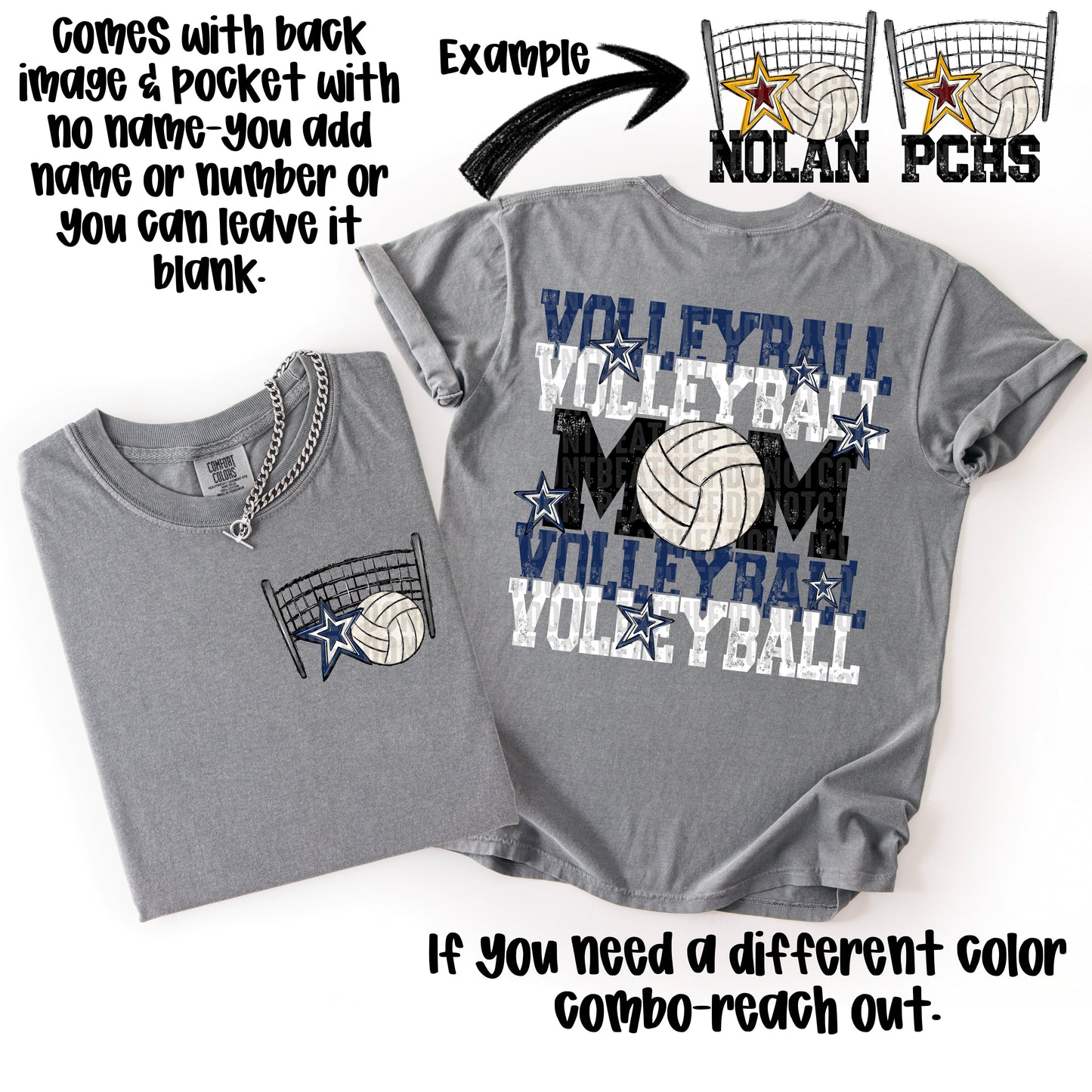 Volleyball Mom; Navy Blue & White