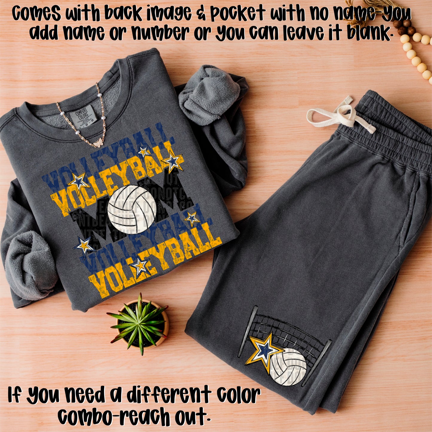 Volleyball Mom; Navy Blue & Yellow Gold