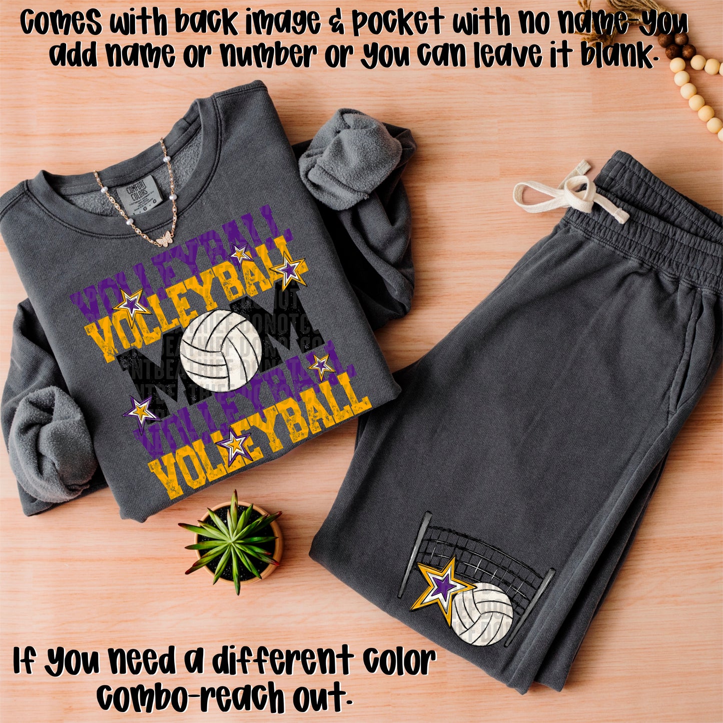 Volleyball Mom; Purple & Yellow Gold