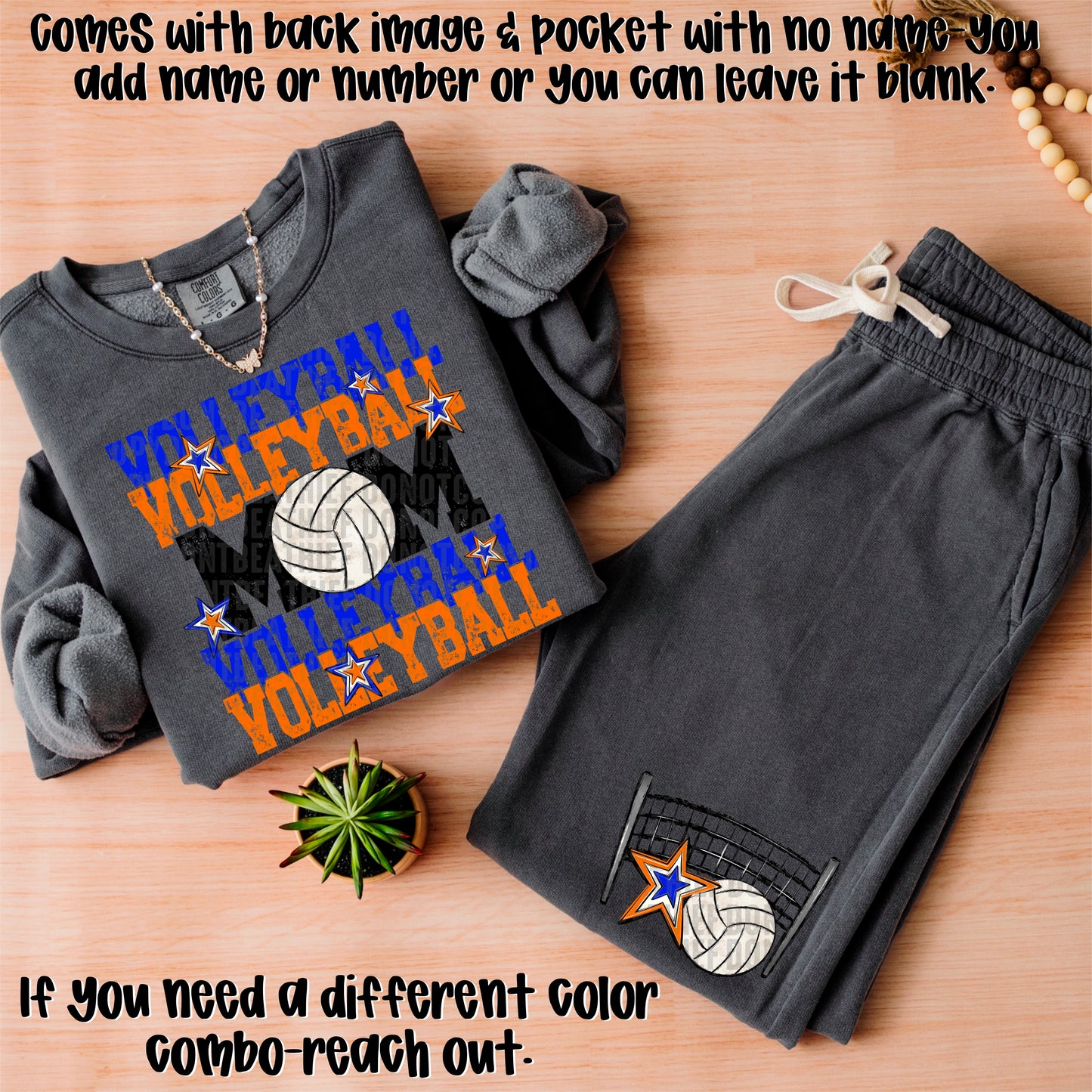 Volleyball Mom; Royal Blue & Orange