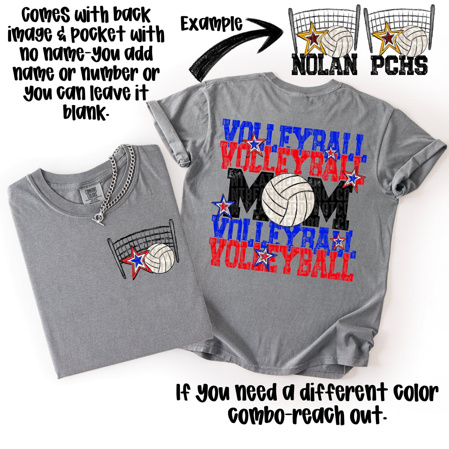 Volleyball Mom; Royal Blue & Red
