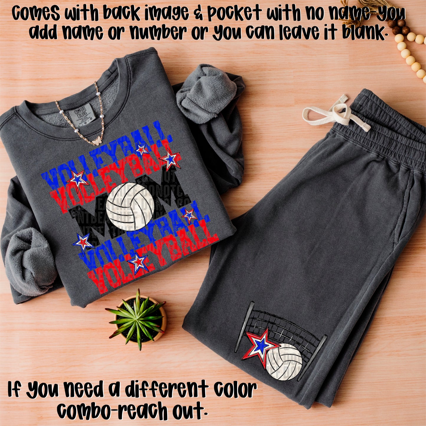 Volleyball Mom; Royal Blue & Red