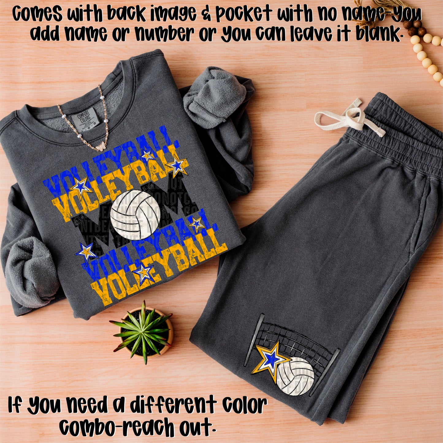 Volleyball Mom; Royal Blue & Yellow Gold