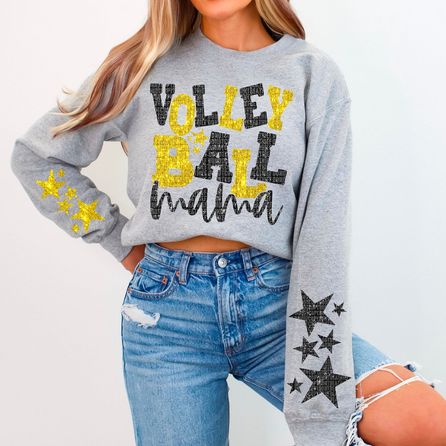 Volleyball Mama Bundle With Stars; Black & Dark Yellow Gold