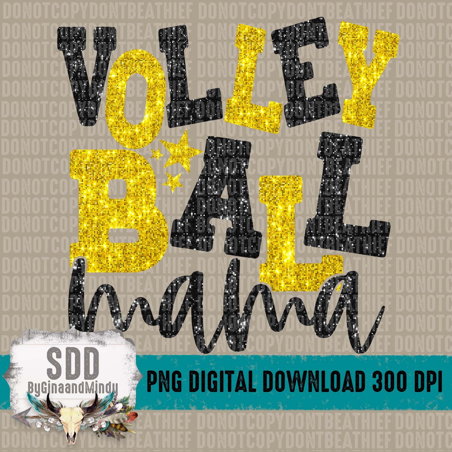 Volleyball Mama Bundle With Stars; Black & Dark Yellow Gold