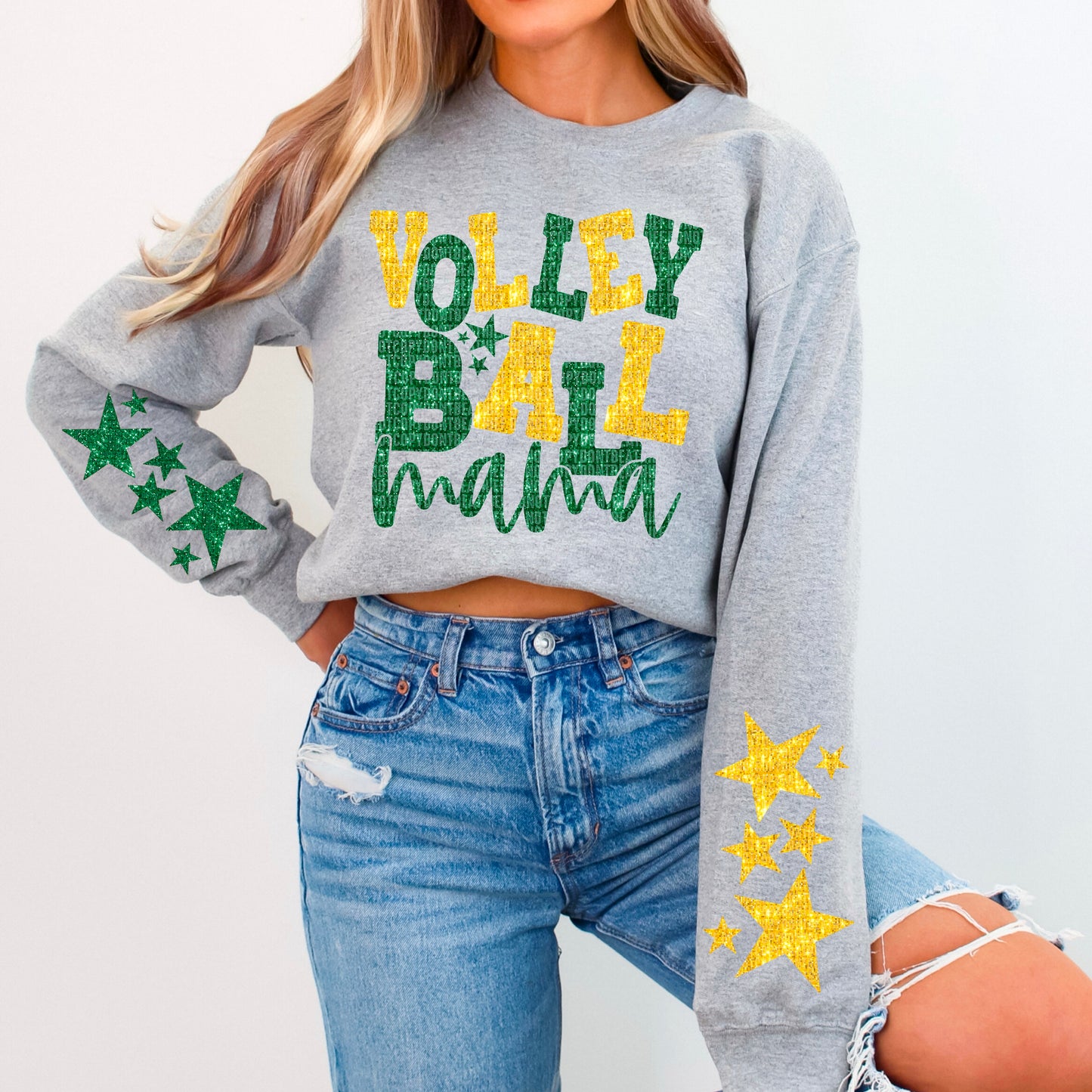 Volleyball Mama Bundle With Stars; Dark Green & Yellow Gold