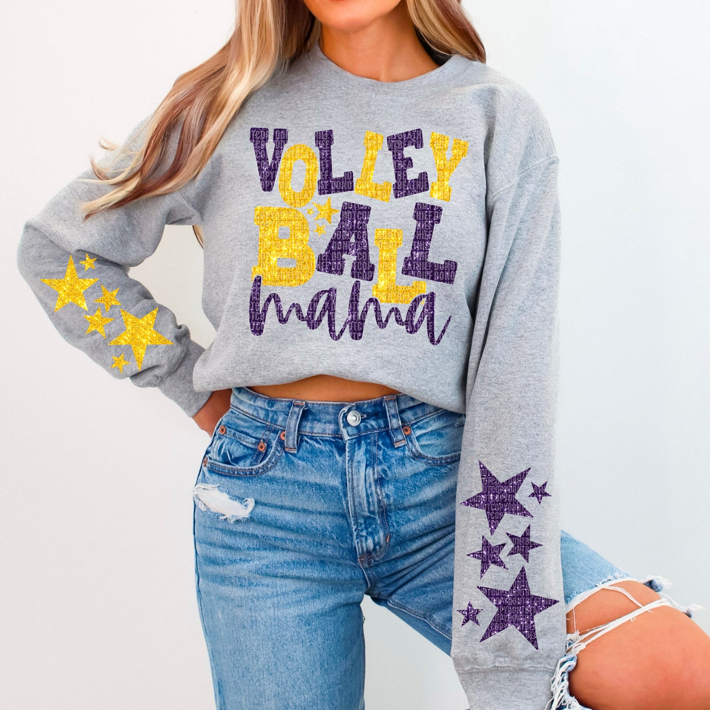 Volleyball Mama Bundle With Stars; Purple & Yellow Gold