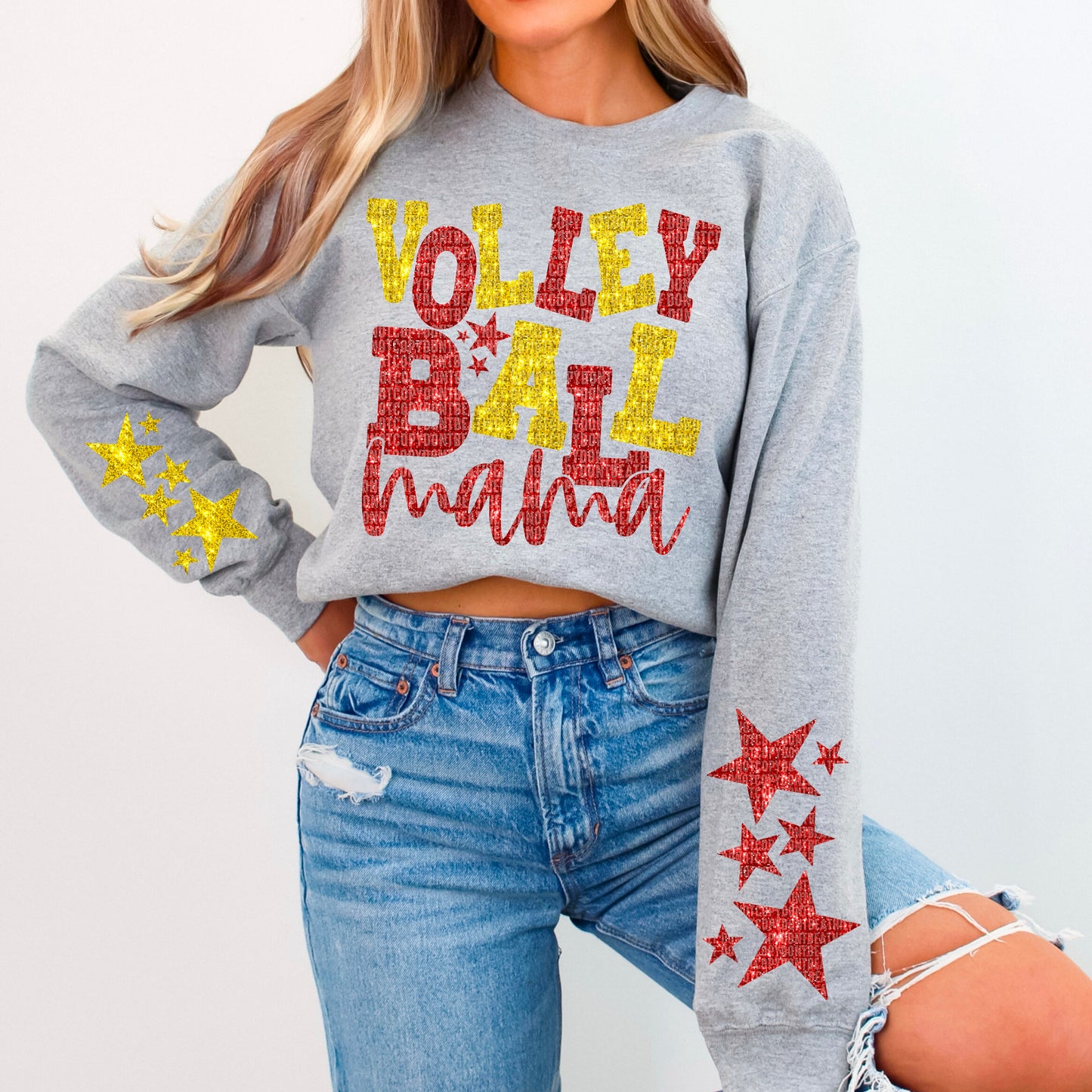 Volleyball Mama Bundle With Stars; Red & Dark Yellow Gold