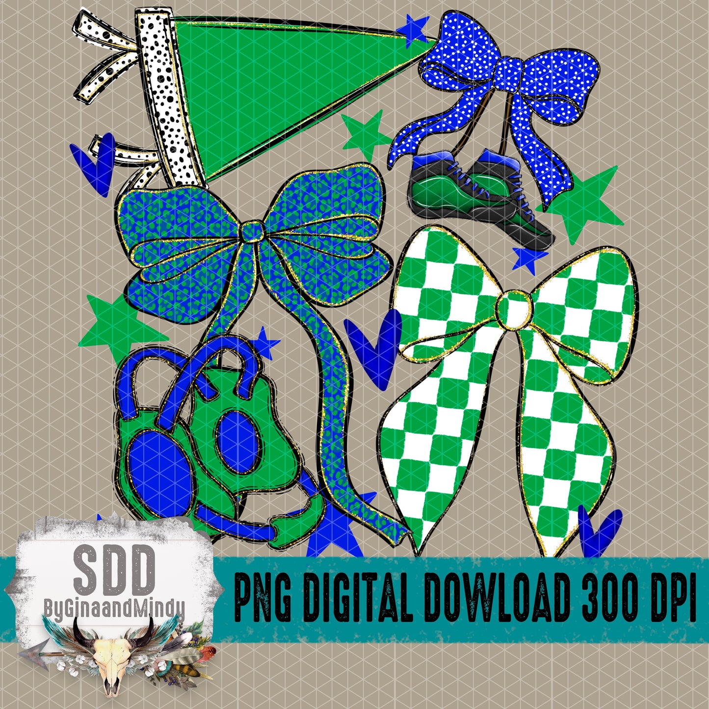 Wrestling Bows Collection; Green & Royal Blue