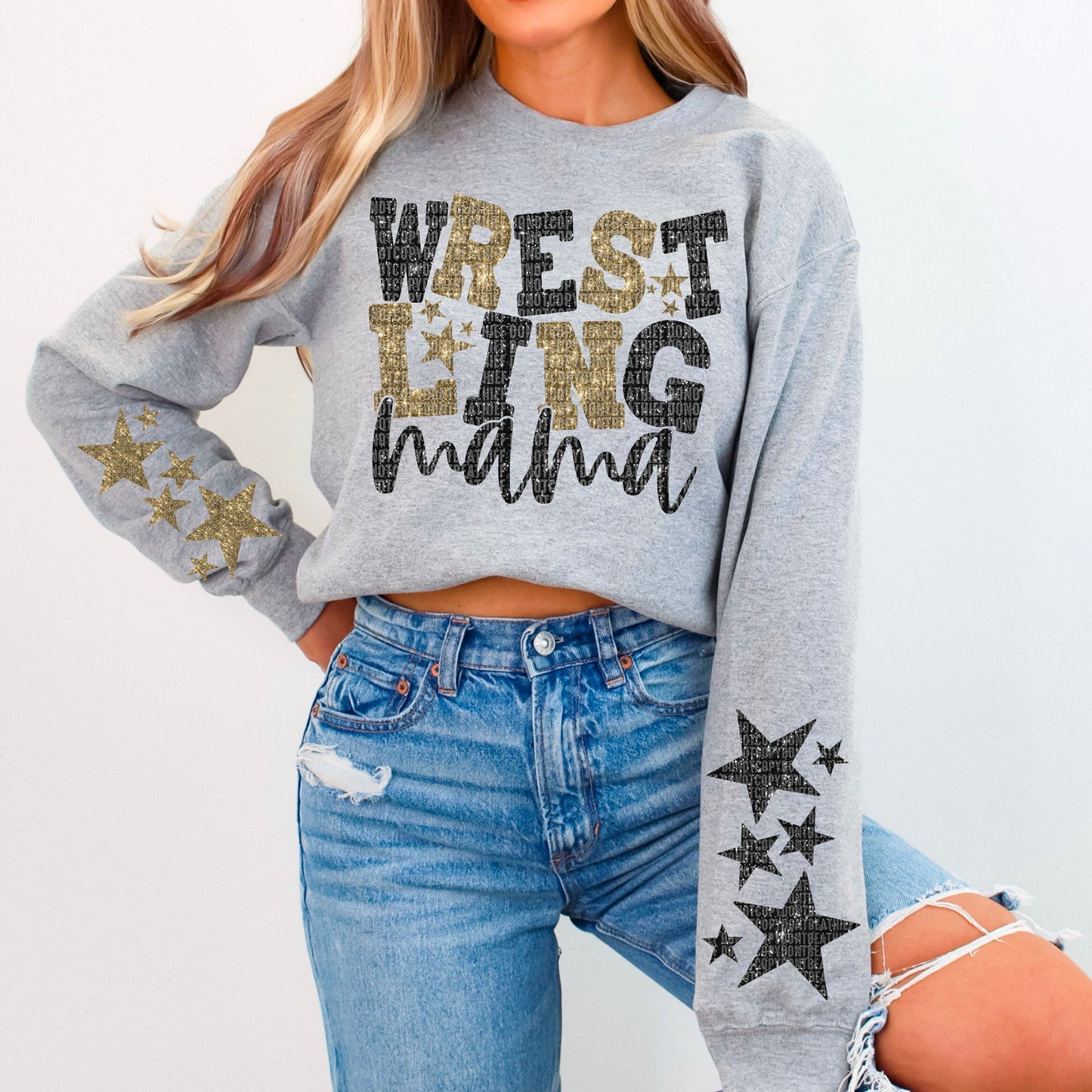 Wrestling Mama Bundle With Stars; Black & Dark Gold