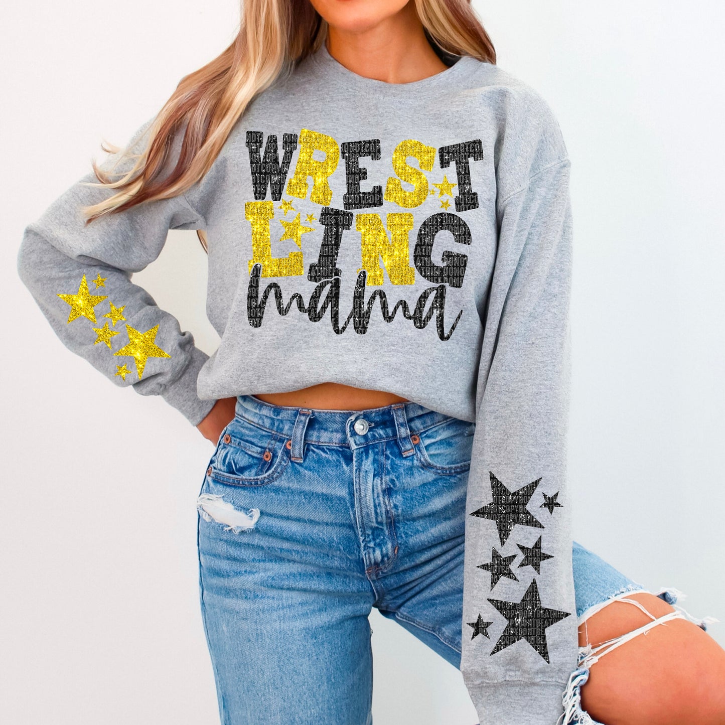 Wrestling Mama Bundle With Stars; Black & Dark Yellow Gold