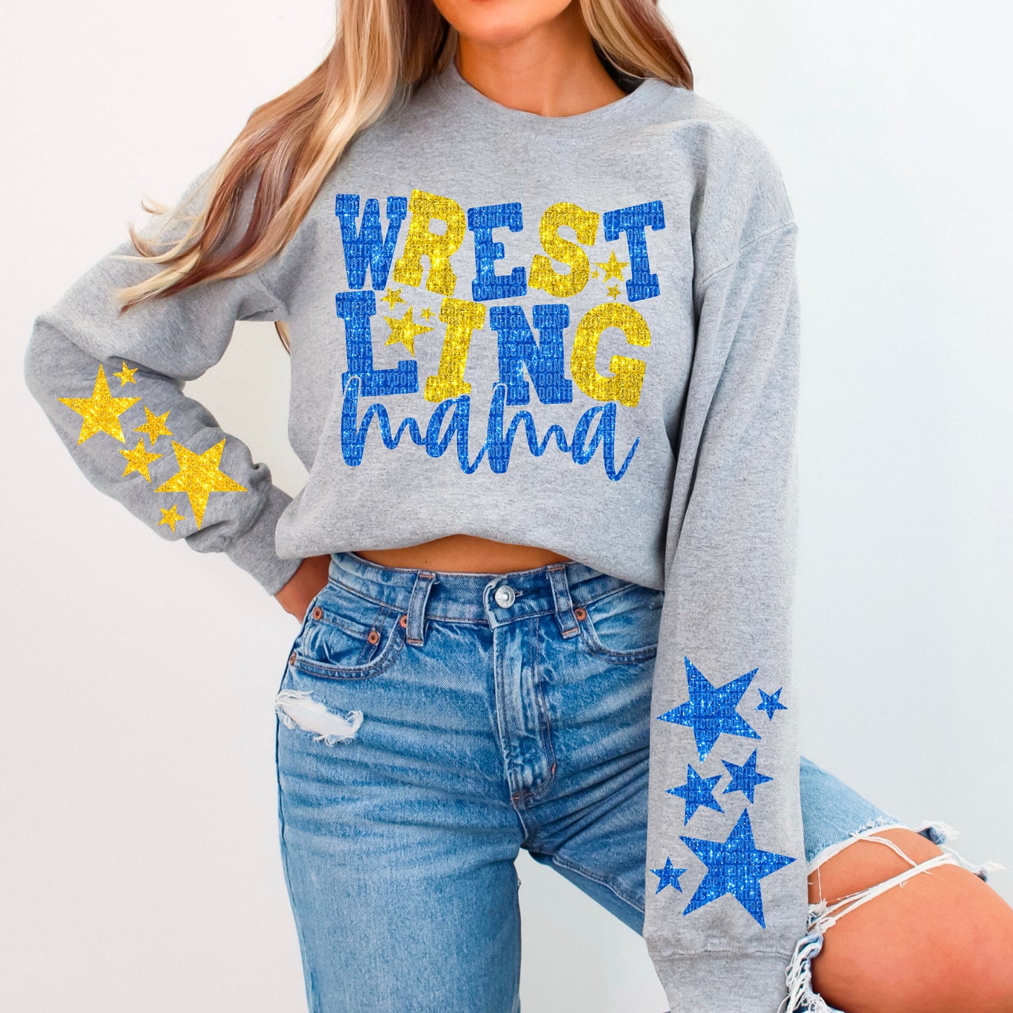 Wrestling Mama Bundle With Stars; Blue & Yellow Gold