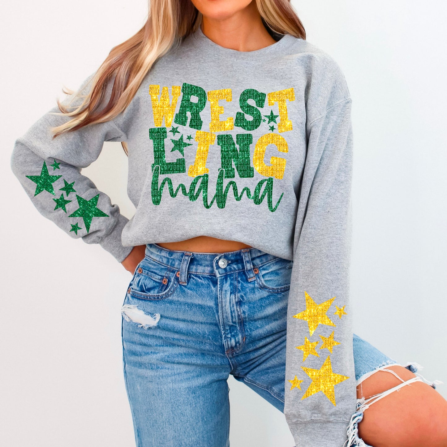 Wrestling Mama Bundle With Stars; Dark Green & Yellow Gold