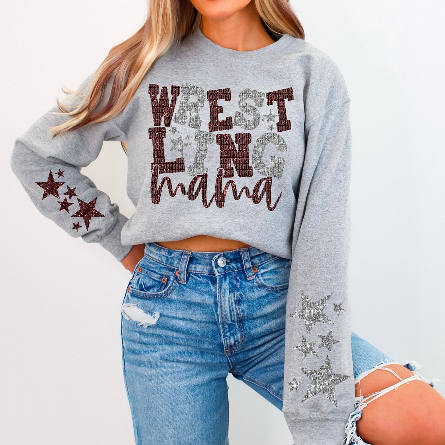 Wrestling Mama Bundle With Stars; Maroon & Silver