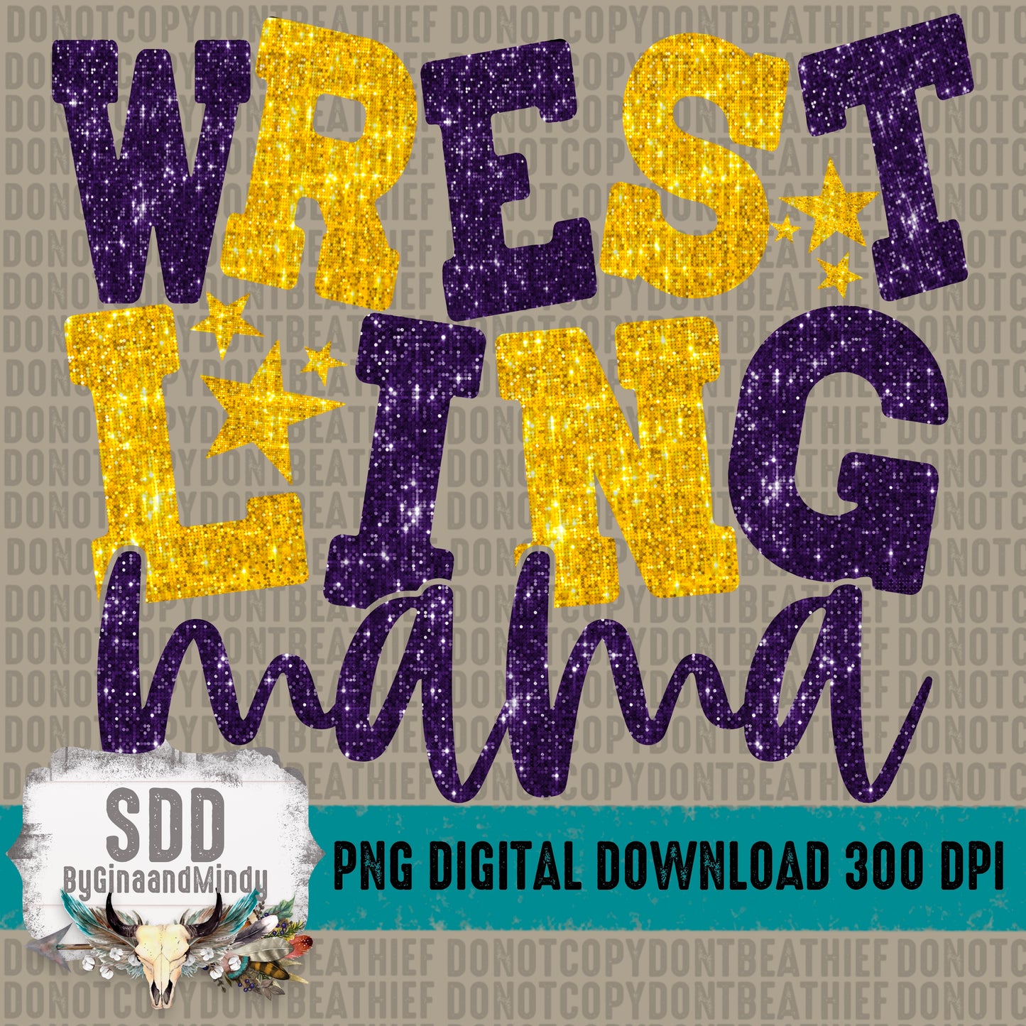 Wrestling Mama Bundle With Stars; Purple & Yellow Gold