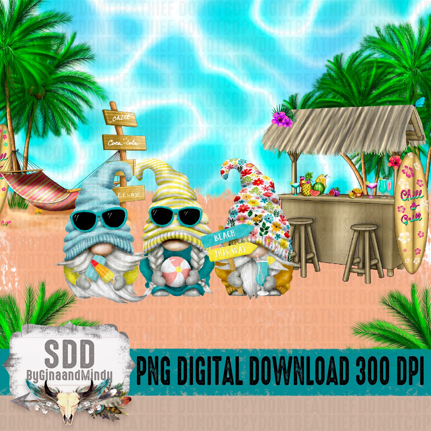 Gnome Summer Beach 20 oz Tumbler Wrap