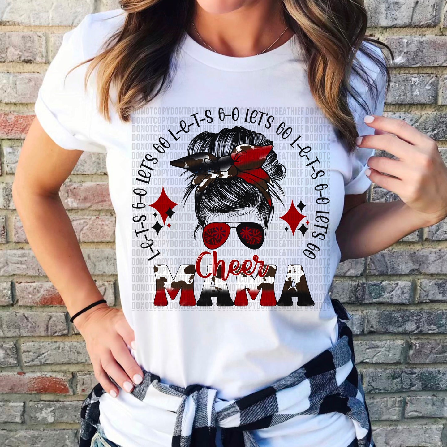 Cheer Mama Messy Bun Cow Print Black/Red