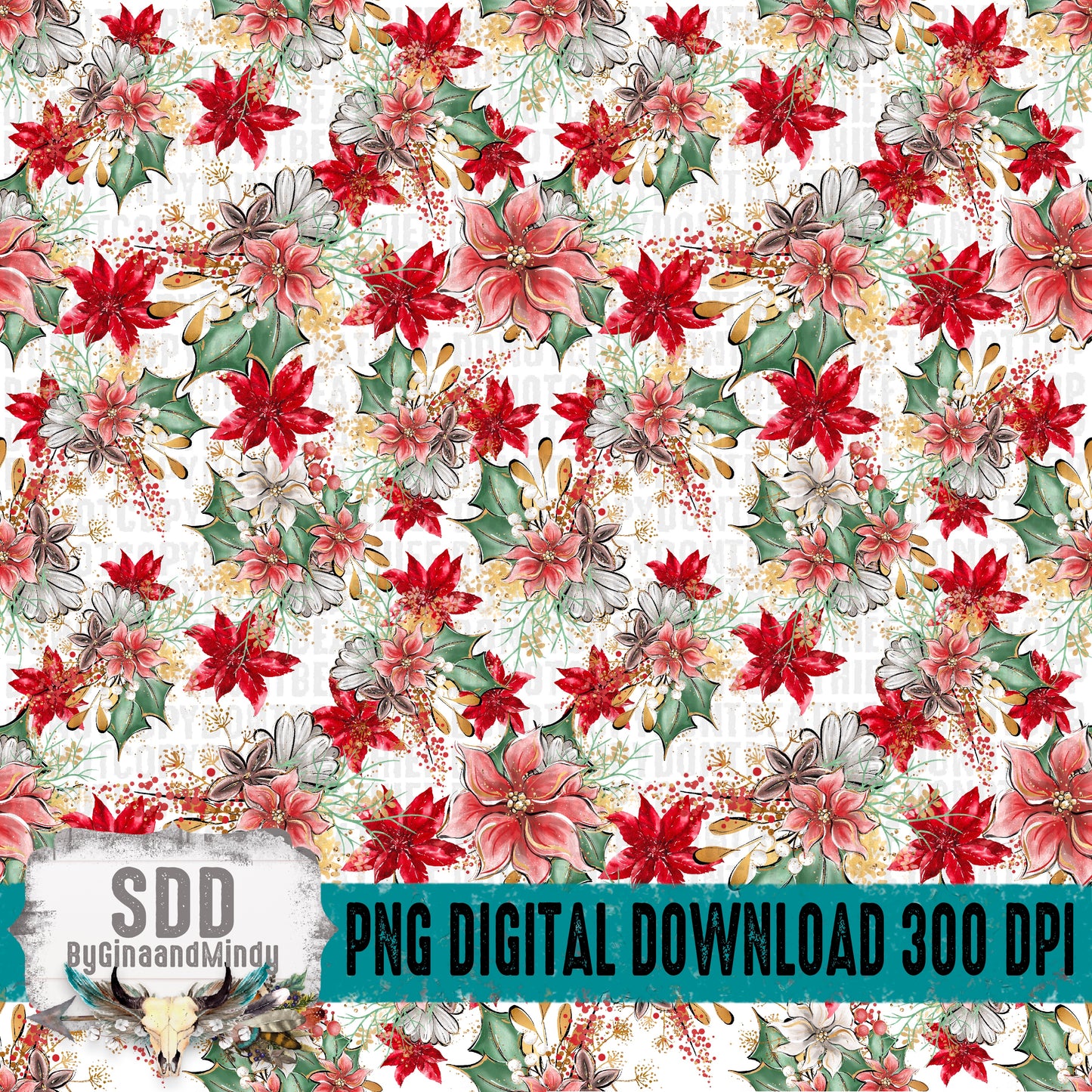 Christmas Floral Seamless Pattern & Skinny Tumbler 20 oz wrap