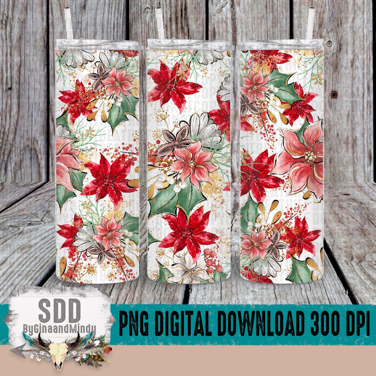 Christmas Floral Seamless Pattern & Skinny Tumbler 20 oz wrap