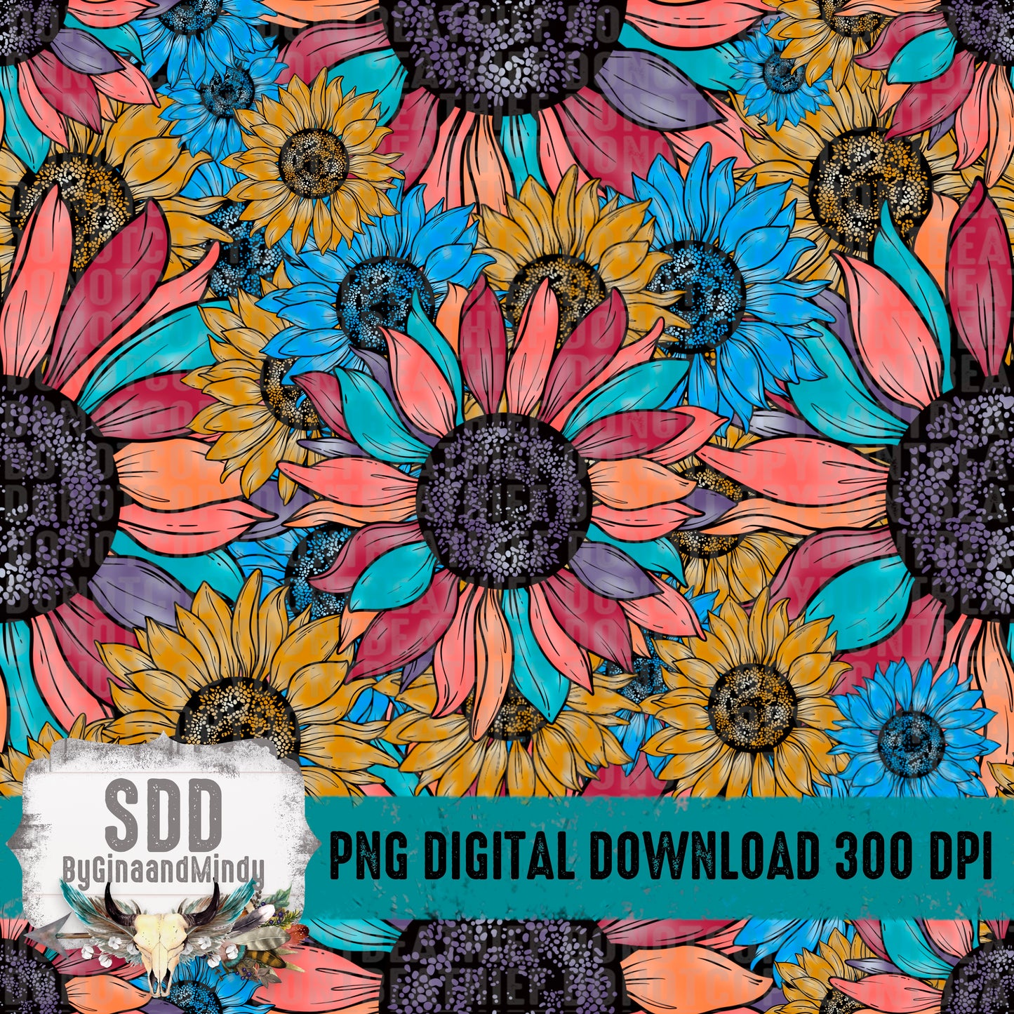 Colorful Sunflowers Seamless Pattern
