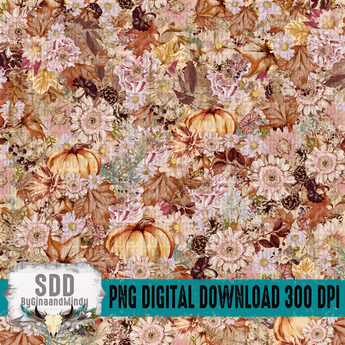 Fall Floral Pumpkin Digital Paper Pattern