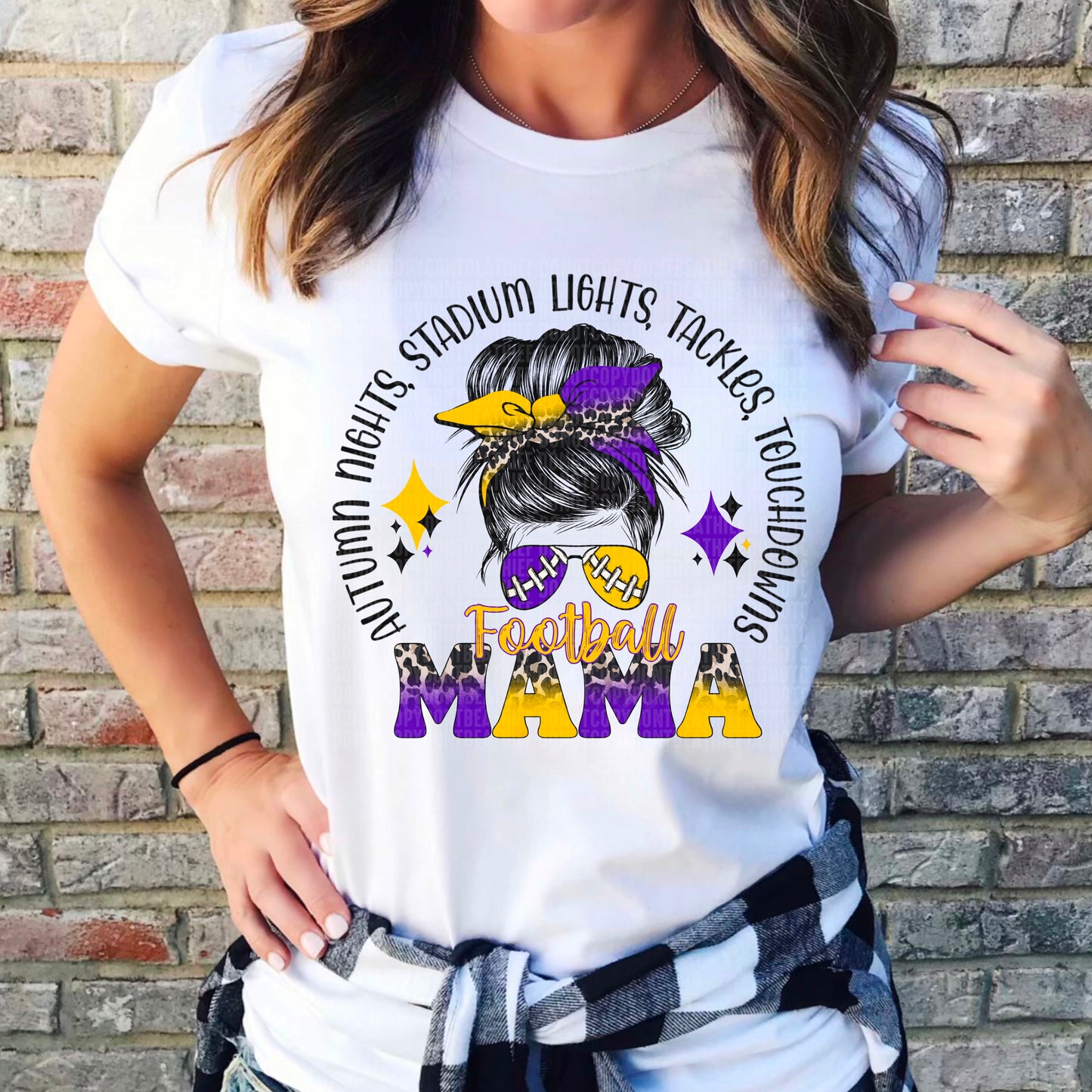 Football Mama Messy Bun Purple/Yellow/Gold
