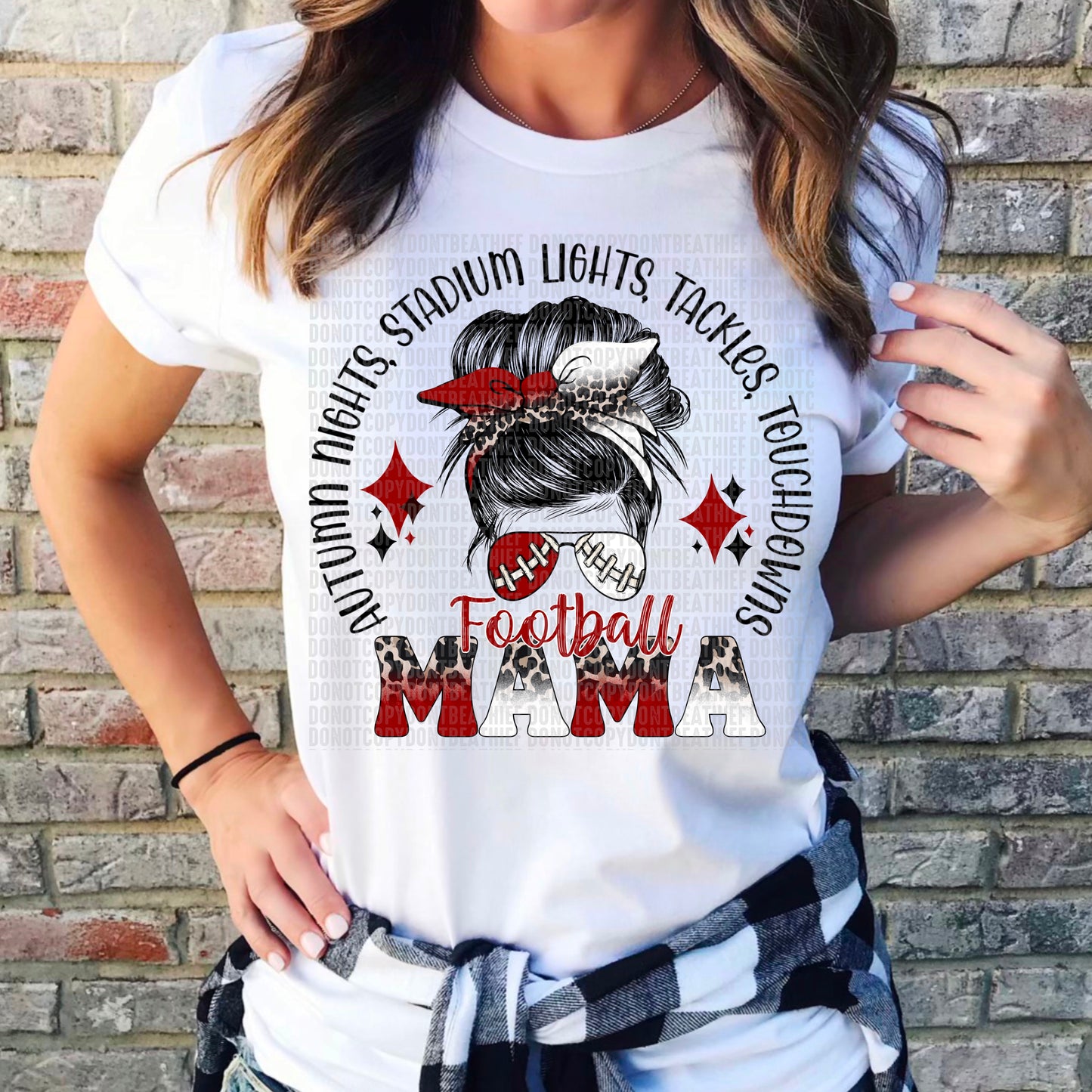 Football Mama Messy Bun Red/Black/White