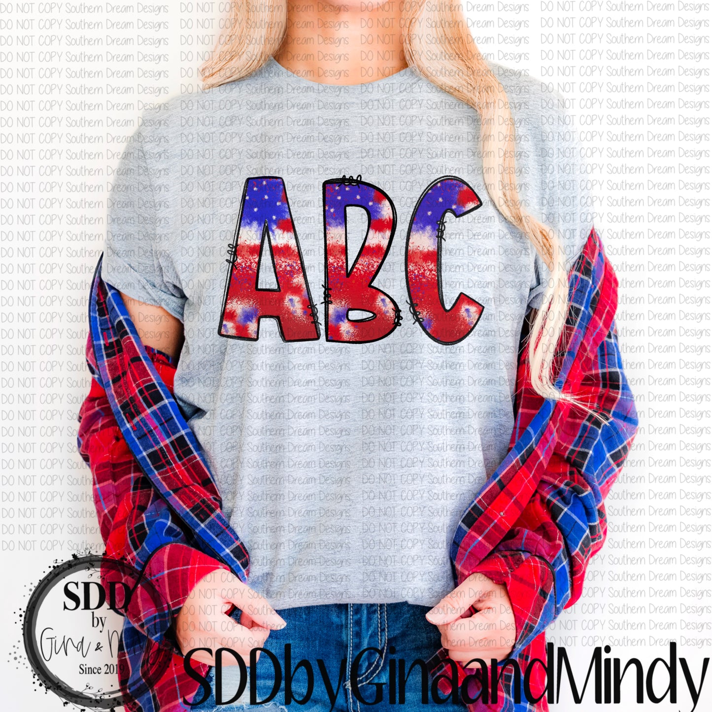 Patriotic Uppercase Alphabet Doodle Letters