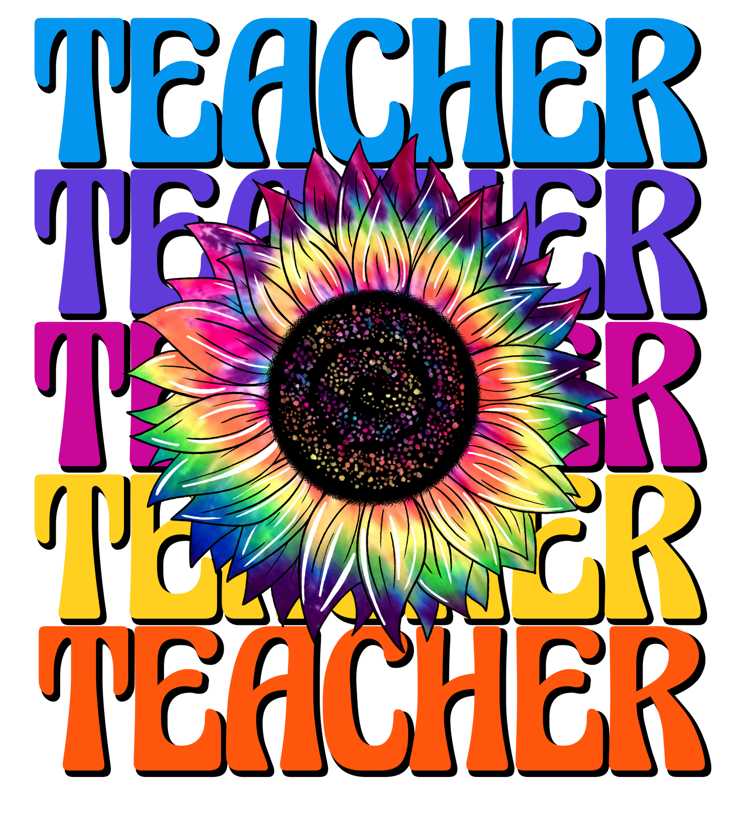 Teacher (Stacked) Tie-Dye Sunflower