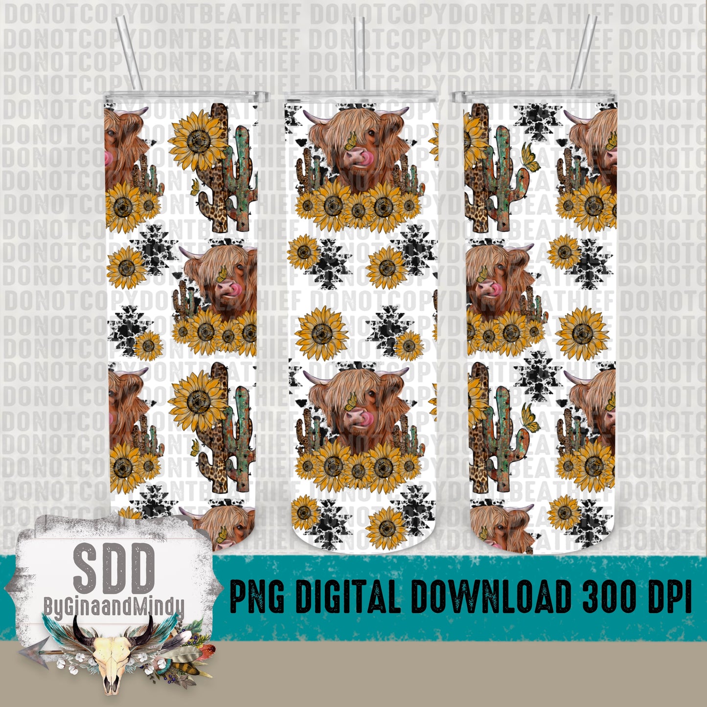 Western Highland Cow Skinny Tumbler Wrap