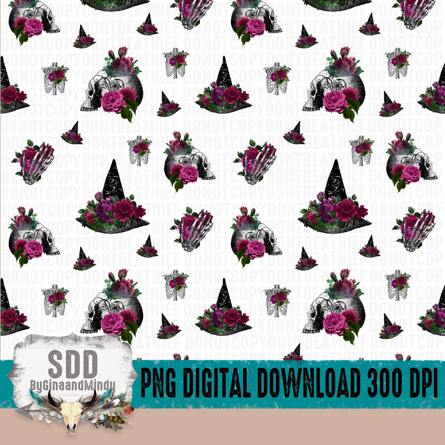 Witchy Skull Floral Skinny Tumbler