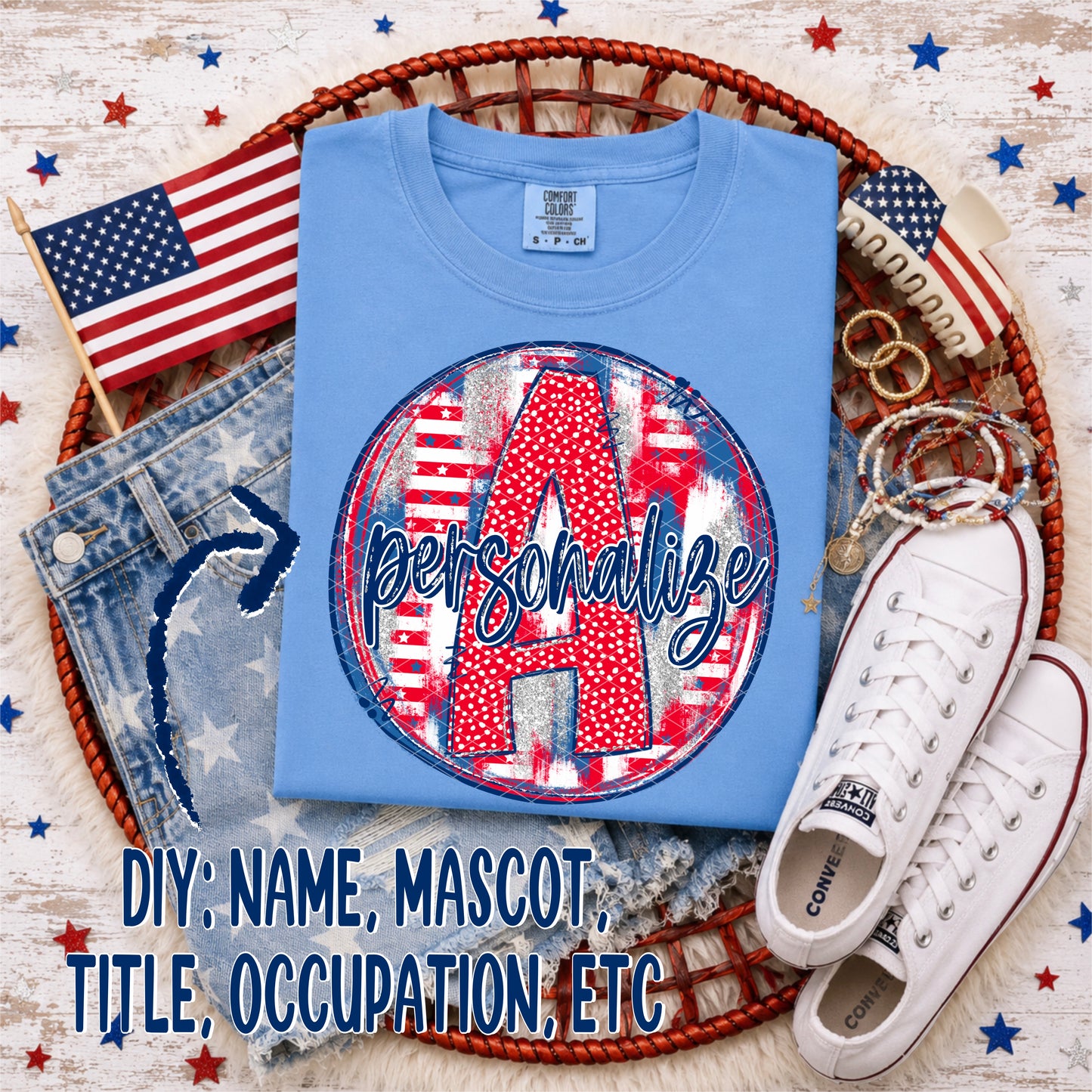 Patriotic Brush Strokes Circle DIY/Personalize; A