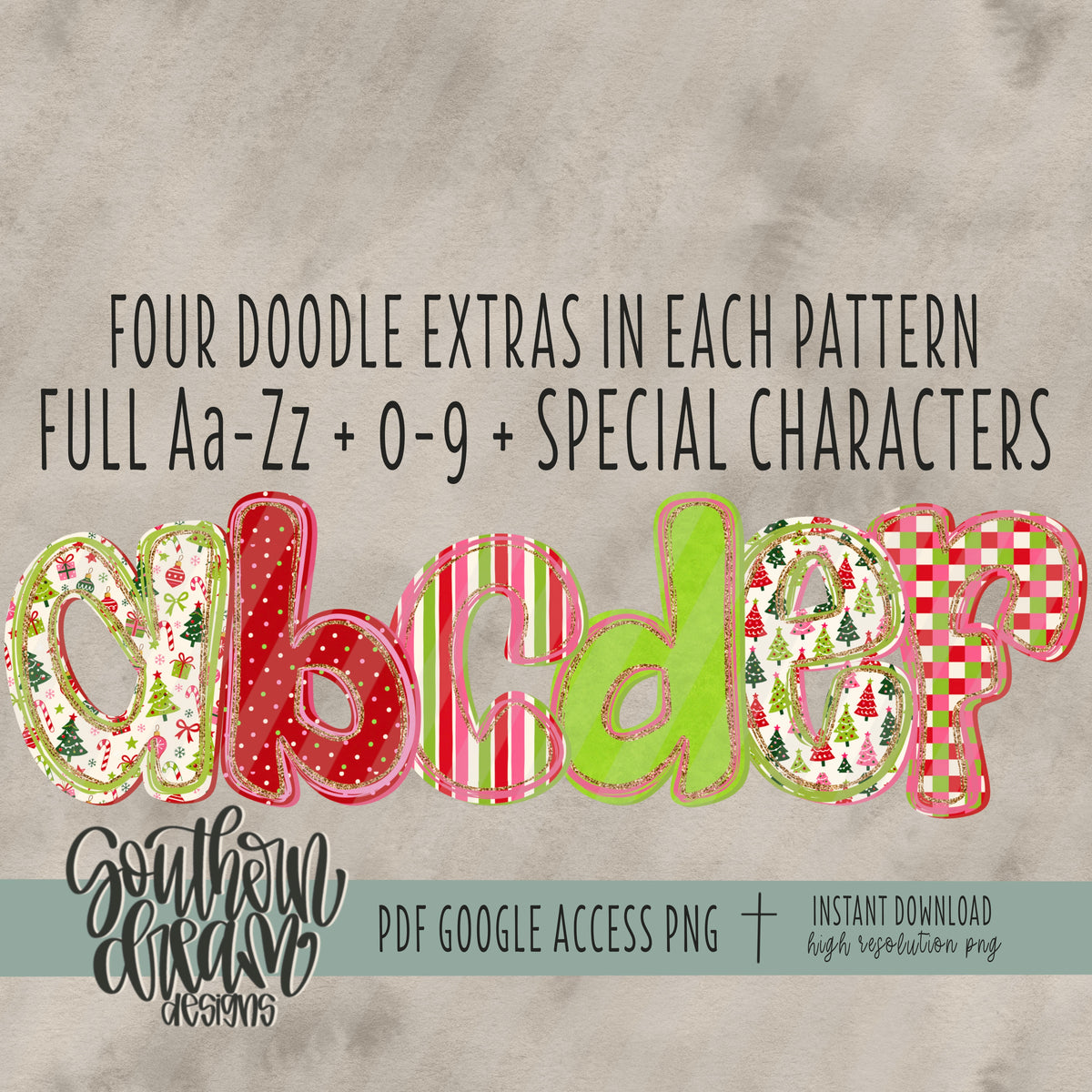Colorful Christmas Alpha (6 Sets Aa-Zz, 0-9, Special Characters)
