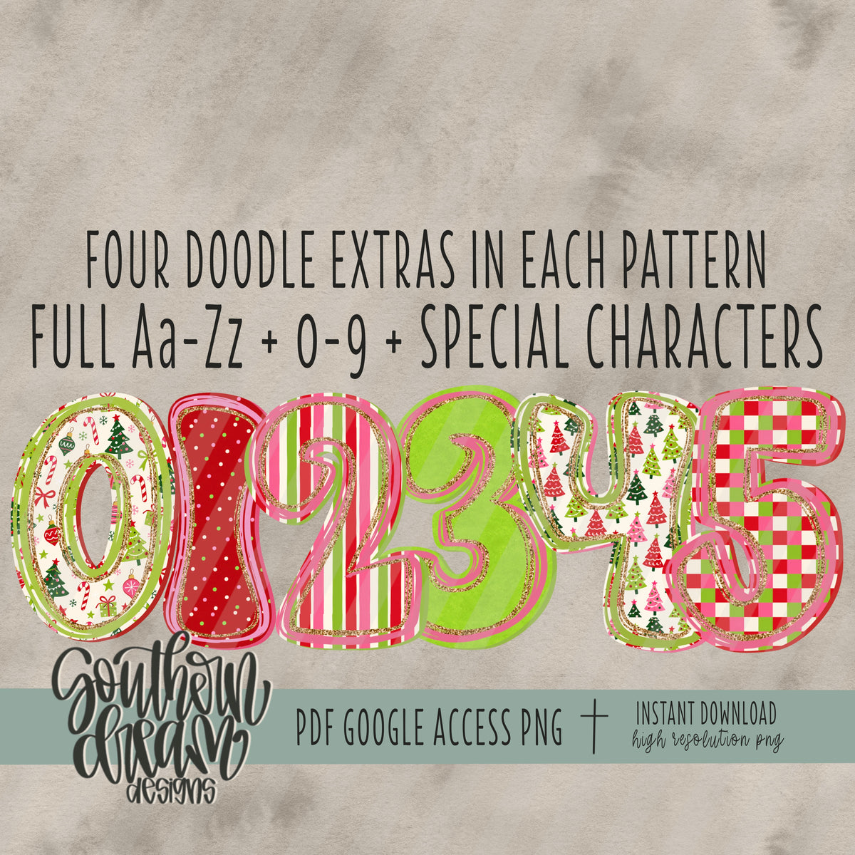 Colorful Christmas Alpha (6 Sets Aa-Zz, 0-9, Special Characters)