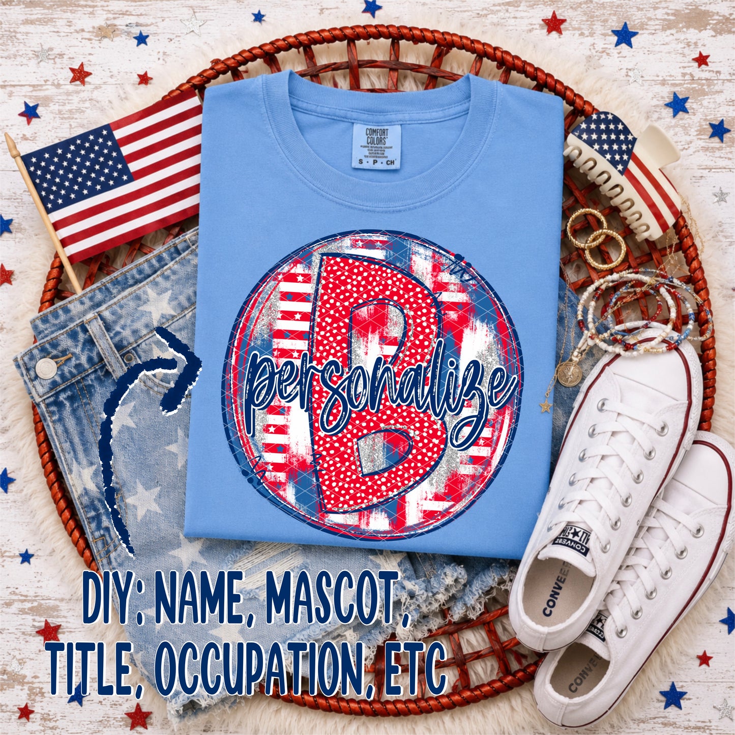 Patriotic Brush Strokes Circle DIY/Personalize; B