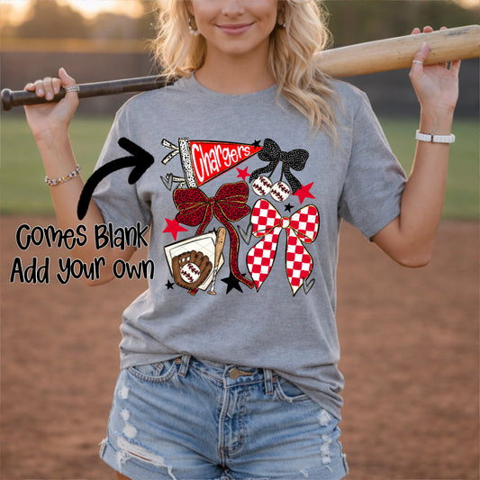 Baseball Bows; Red & Black